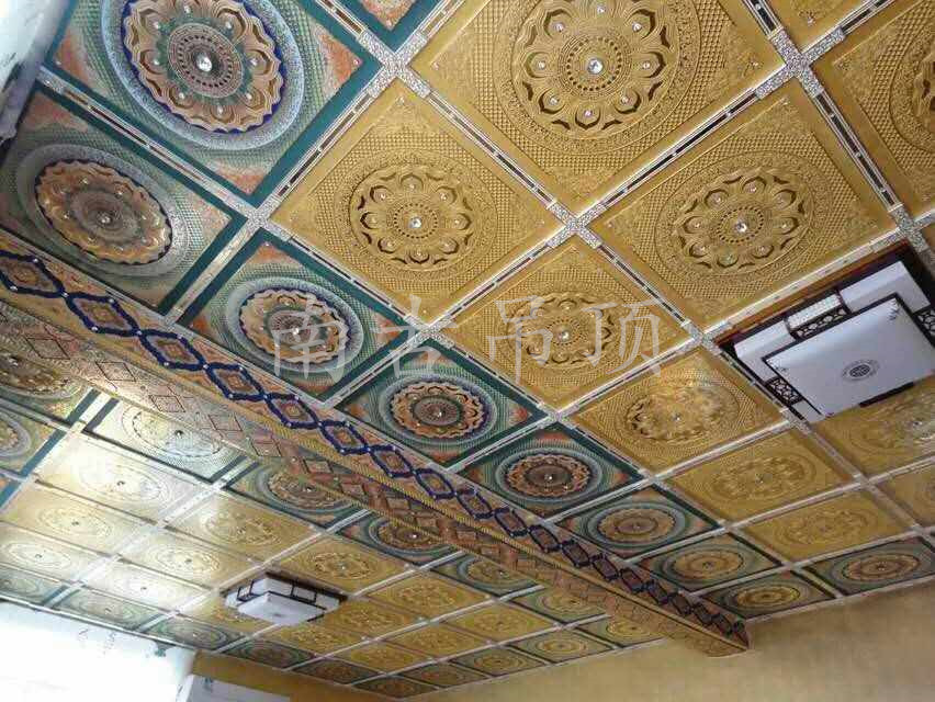 寺廟佛堂天花板 古建筑彩繪吊頂 中式禪堂裝修材料