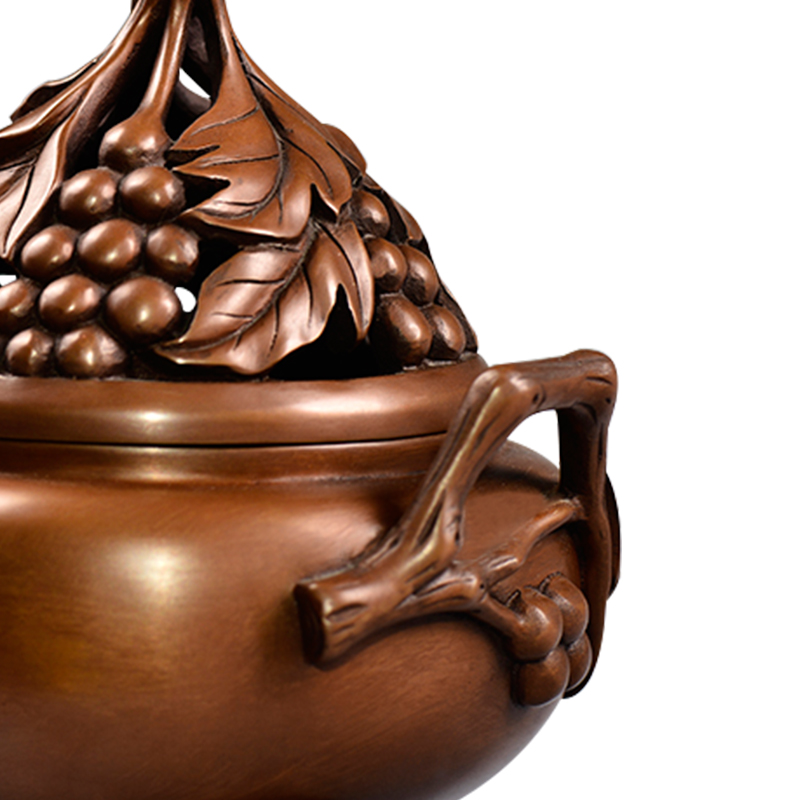 葡萄蓋三足爐純銅香爐紫銅香熏爐佛堂家居香道銅花格柵