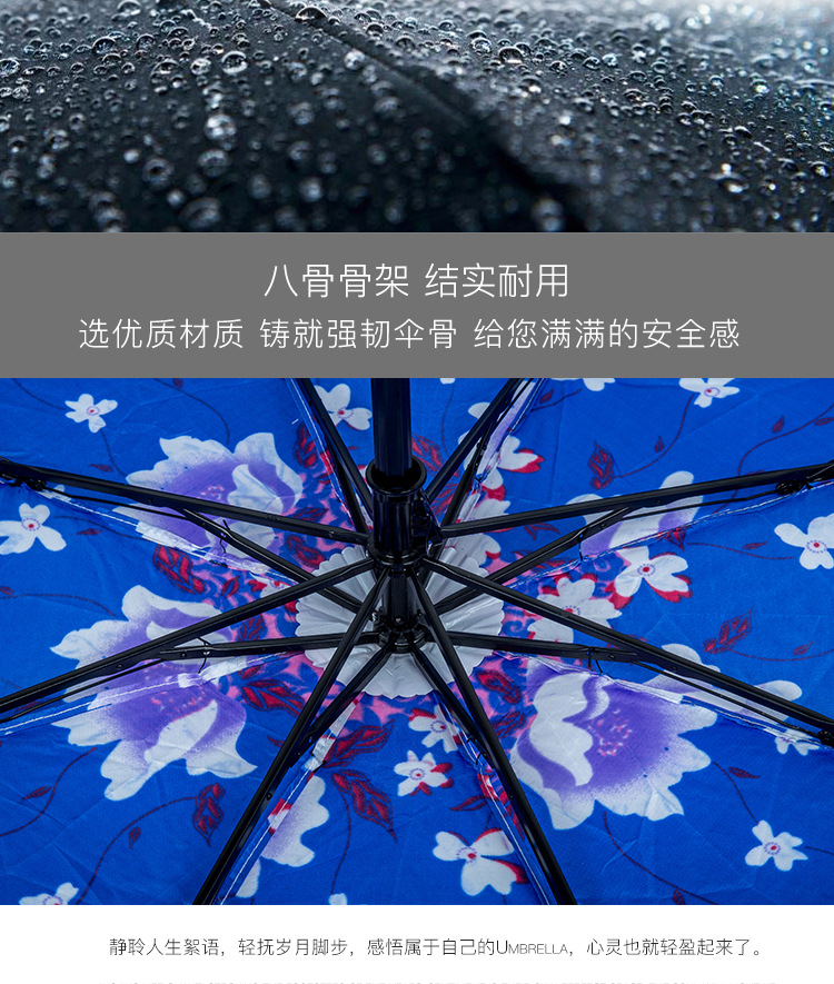 羅記藍天品牌廠家批發(fā)各種多樣晴雨兩用雨傘23寸色丁花折疊傘