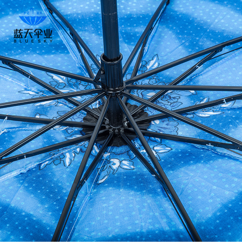 工廠大批量生產(chǎn)定制各種規(guī)格晴雨兩用傘三折外翻色丁花傘大號折疊傘廣告?zhèn)愣Y品傘 三折外十骨超大號色丁花傘
