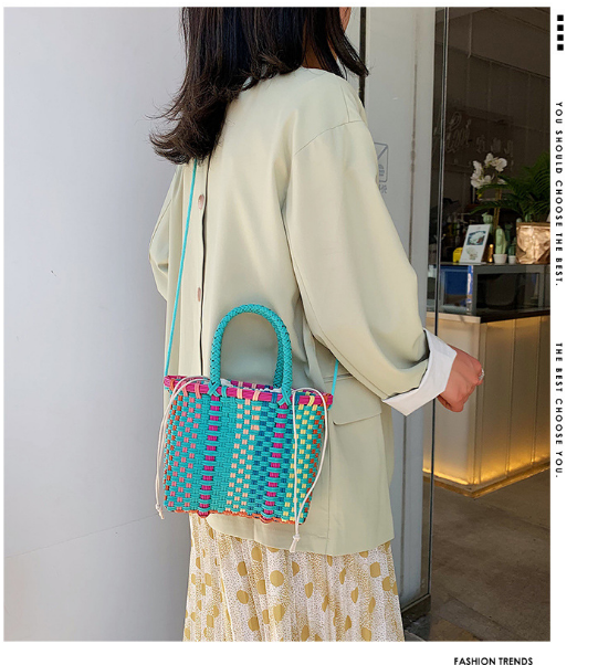 2019新款女包 時尚編織菜籃子手提包 休閑百搭質感單肩斜挎包