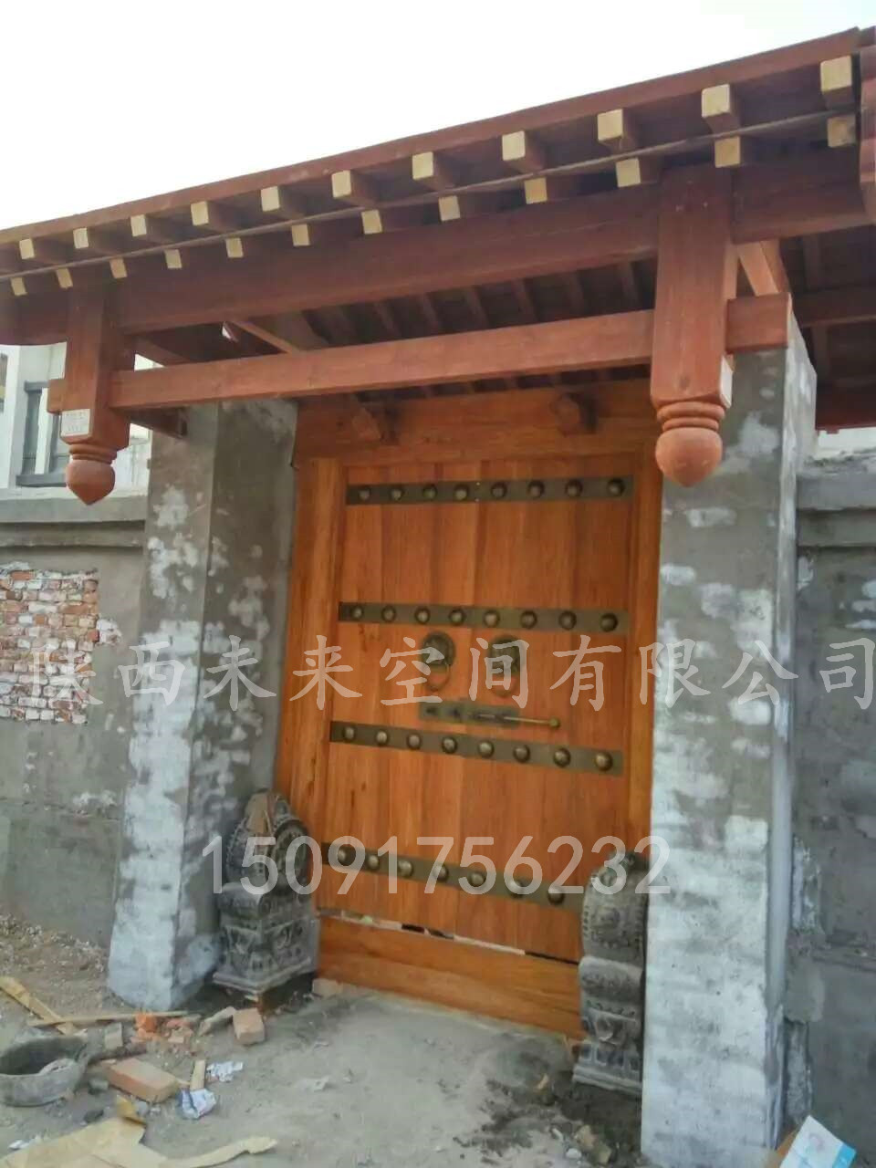 西安仿古大門，榆木大門，銅釘大門