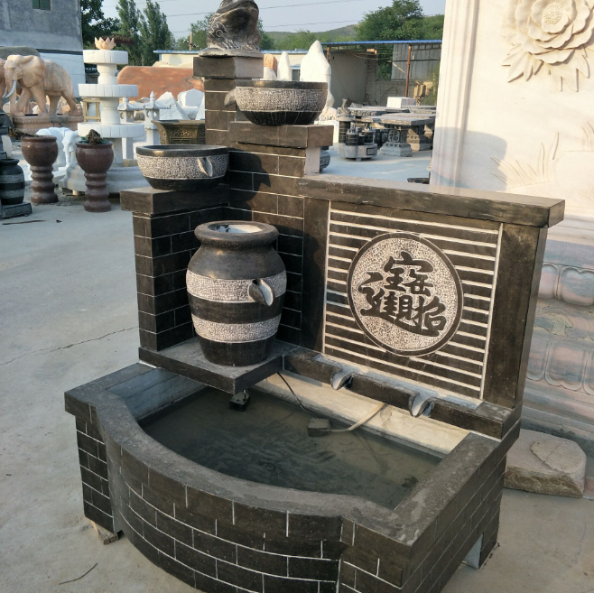 廠家現(xiàn)貨供應(yīng)做舊復(fù)古仿古石槽流水?dāng)[件 財運滾滾石雕 曲陽石雕