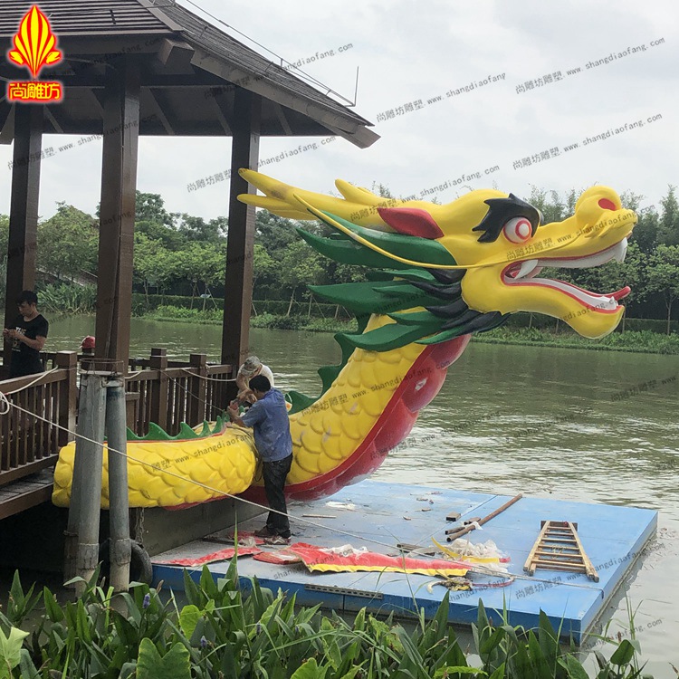 珠海濕地公園龍舟玻璃鋼雕塑工藝品 龍舟節(jié)龍頭玻璃鋼雕塑