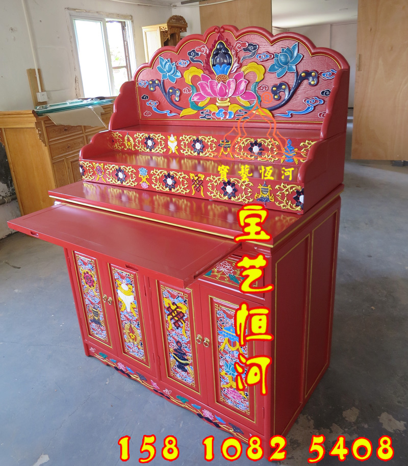 153彩繪藏式佛龕三層佛臺八吉祥佛柜