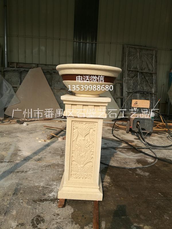 庭院仿黃繡石花盆容器|戶外廣場砂巖柱墩花缽|人造砂巖歐式花盆