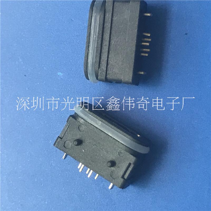 MICRO 5P B型防水母座 180度立式直插DIP插板 L=6.35mm 帶定位柱 MICRO 立式直插 防水母座