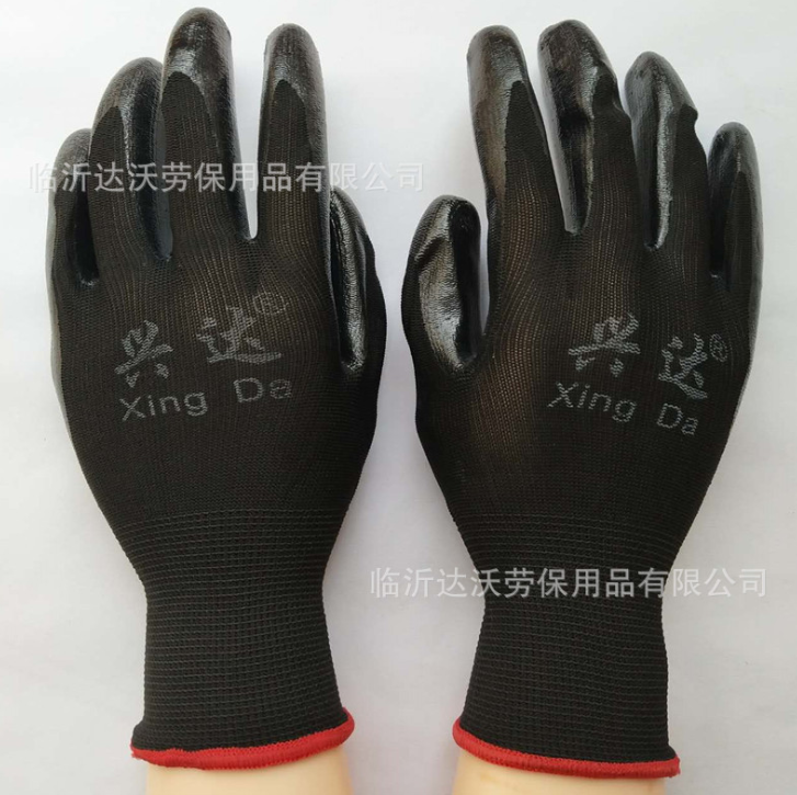 廠家直銷興達系列黑紗黑尼龍丁 腈手套 電腦十三針修車防油勞保手套