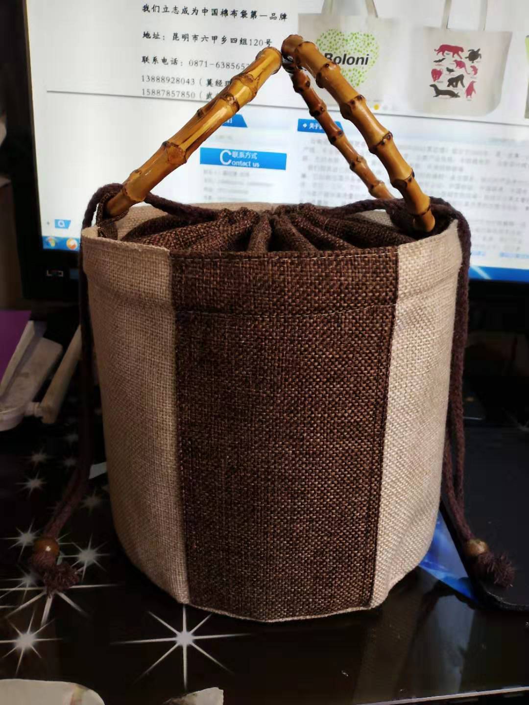 新款包裝茶葉包裝*款布袋麻布竹柄手提袋七子餅包裝