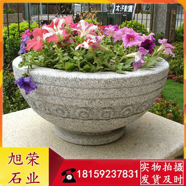 石雕花缽大理石花盆 庭院室內(nèi)外石材花缽擺件