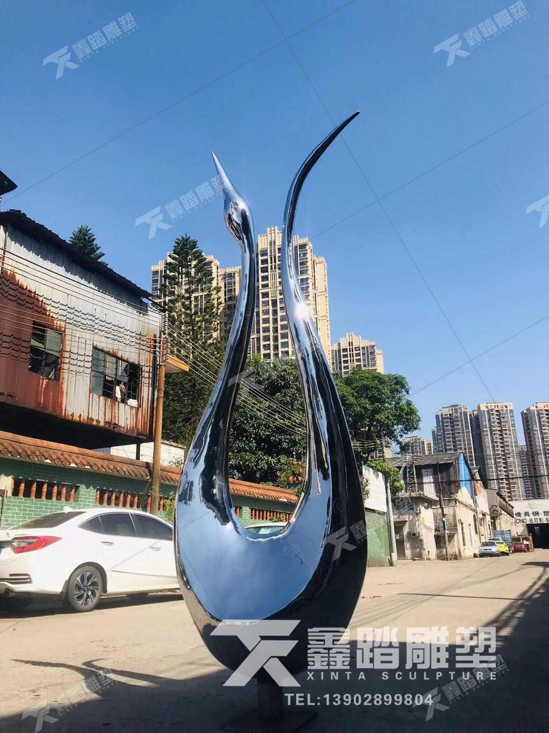 不銹鋼鏡面抽象天鵝雕塑  園林景觀不銹鋼大型天鵝雕塑定做