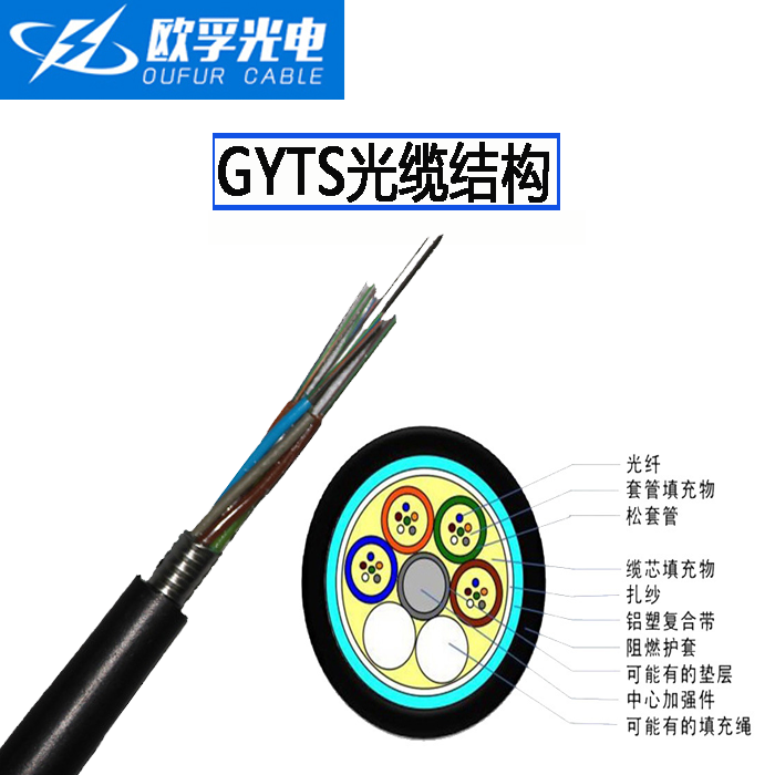 單鎧裝GYTS光纜48芯單模 遼寧沈陽歐孚光纜廠家定制室外層絞結(jié)構(gòu)鎧裝管道光纜GYTS-48B1.3