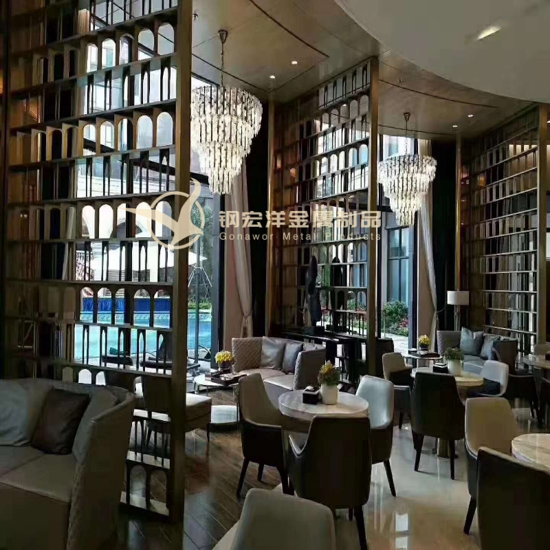 不銹鋼屏風易黃鈦金裝飾鏤空雕花客廳隔斷屏風玄門