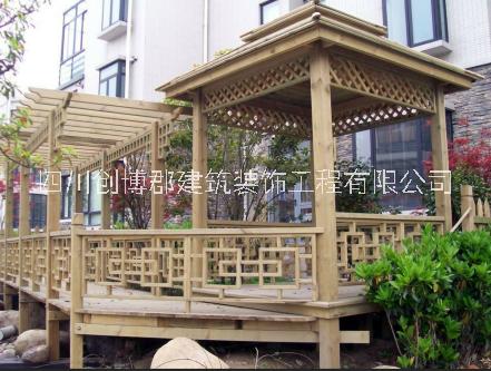 碳化木亭子長(zhǎng)廊，成都碳化木亭子制作安裝，亭子廠家
