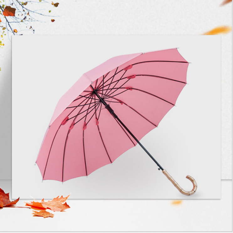 創(chuàng)意14骨彎柄直桿傘   約女小清新長(zhǎng)柄傘   自動(dòng)雨傘定制logo