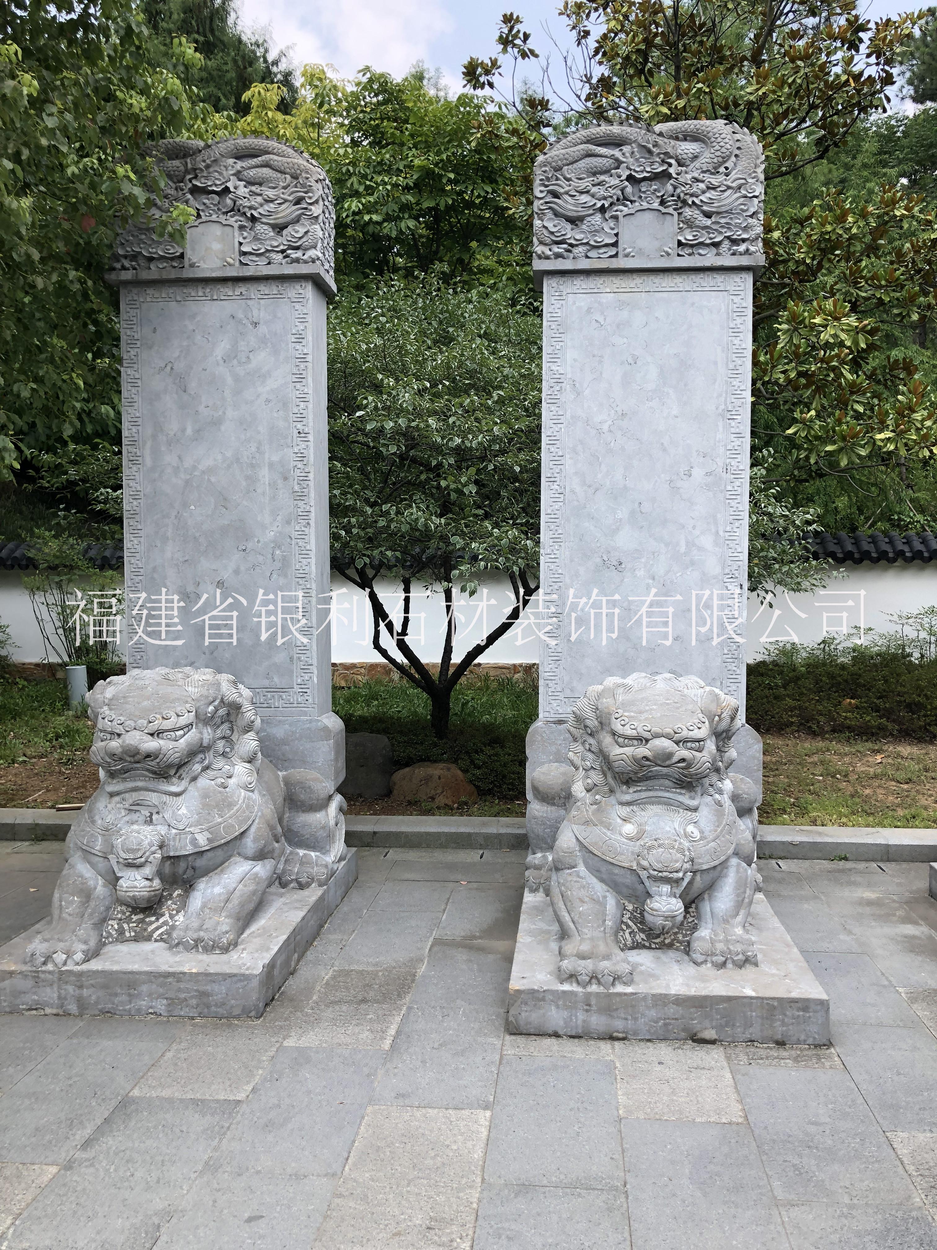 廠家直銷石雕功德碑 獅身刻字碑石 寺廟園林景觀石材獅頭擺件