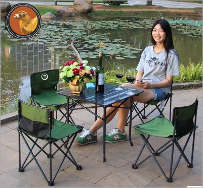 自由之舟駱駝鋁合金五件套便攜式折疊桌椅戶外野餐桌茶幾