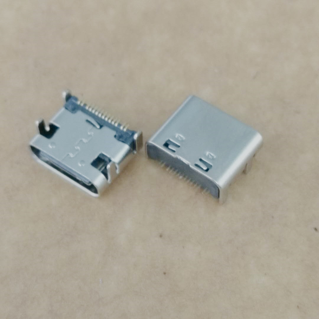 TYPE-C 16P板上SMT型母座 四腳插板 單排貼片SMT 有柱 短體L=6.9