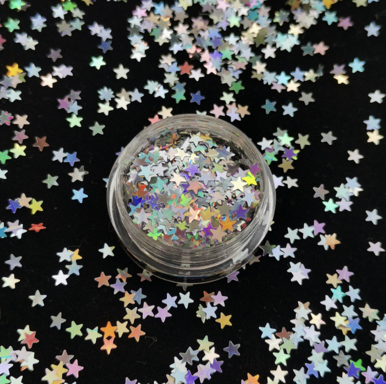 五角星美甲銀片 金蔥粉亮片廠家直銷 彩色pet幻彩3mm七彩鐳射 異形美甲銀片
