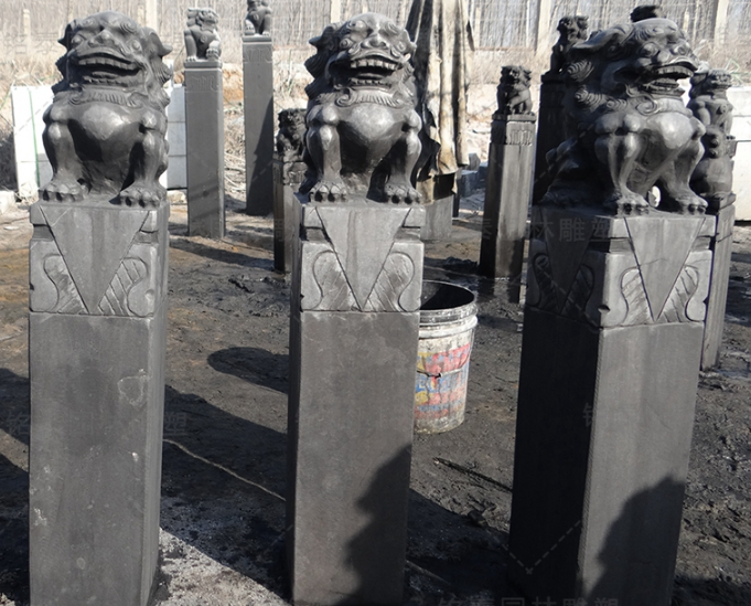 石雕拴馬樁 擺件青石仿古做舊栓馬柱 獅子招財拴馬樁