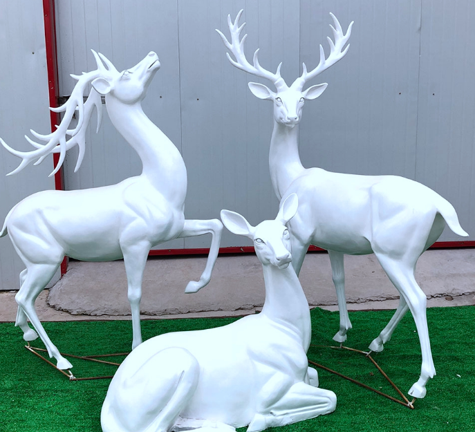 玻璃鋼白色鹿仿真 小鹿公園草地 擺放花鹿可改色