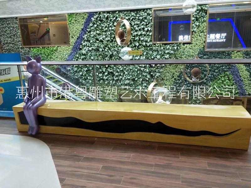 款式多樣長條簡約玻璃鋼公共休閑座椅雕塑樹脂商場擺件