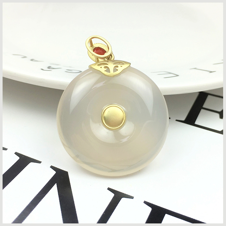 批發(fā)天然保山荔枝凍瑪瑙925銀南紅平安扣吊墜鑲嵌平安扣吊墜直銷