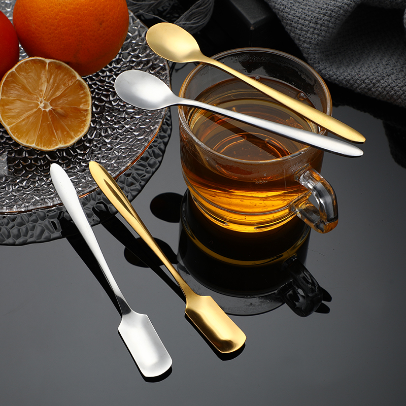 不銹鋼沙冰勺 方頭圓頭鍍金色沙冰勺 咖啡勺蜂蜜勺茶勺贈(zèng)品勺 不銹鋼沙冰方勺