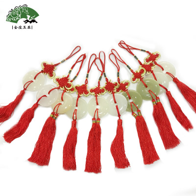 玉石平安扣汽車掛件工藝品編織中國(guó)結(jié) 玉雕掛件玉器批發(fā) 出入平安