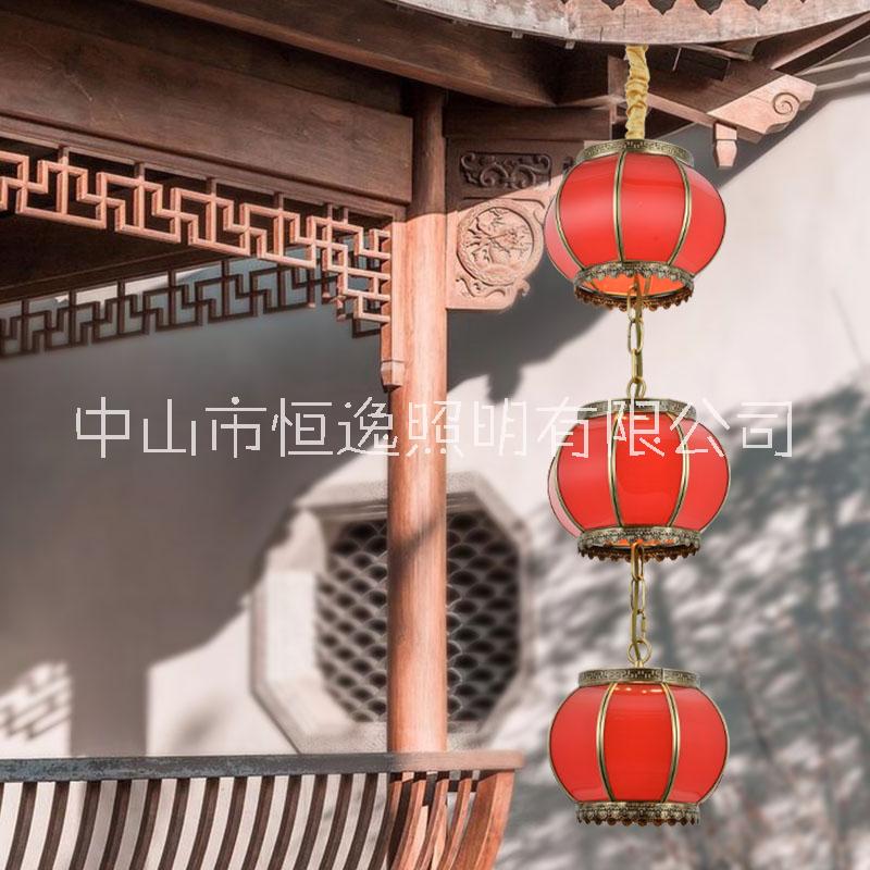 恒逸照明全銅玻璃紅燈籠吊燈