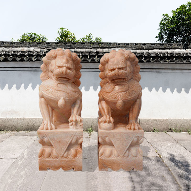 石雕漢白玉晚霞紅獅子動物雕塑 多種款式支持定做
