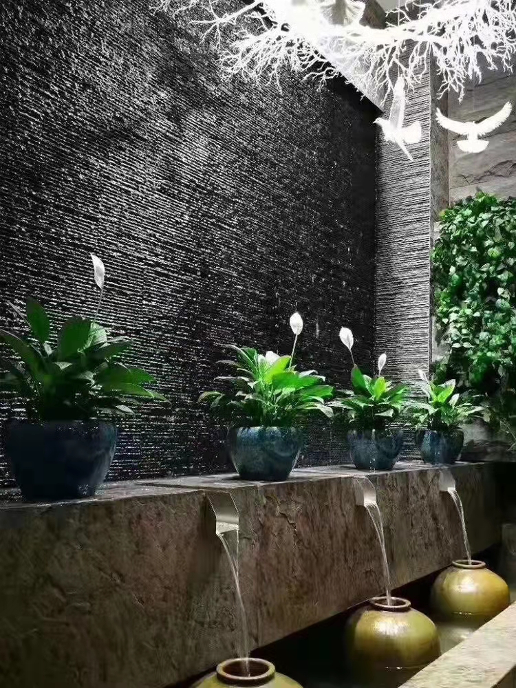 青石流水石 青灰色流水板 水幕墻 景觀墻文化石