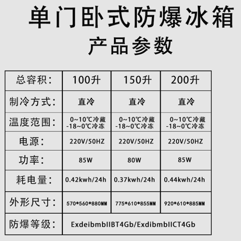 臥式單門(mén)防爆冰箱，江蘇防爆冰箱