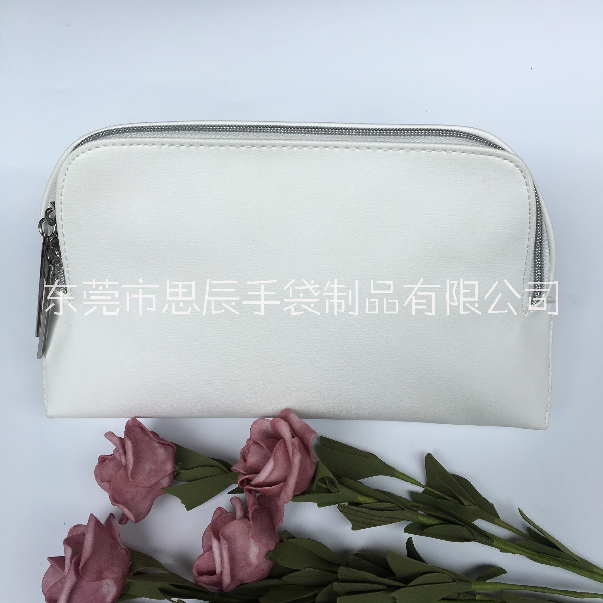 廠家定制白色荔枝紋PU化妝包透明PVC拼接手拿化妝用品收納包