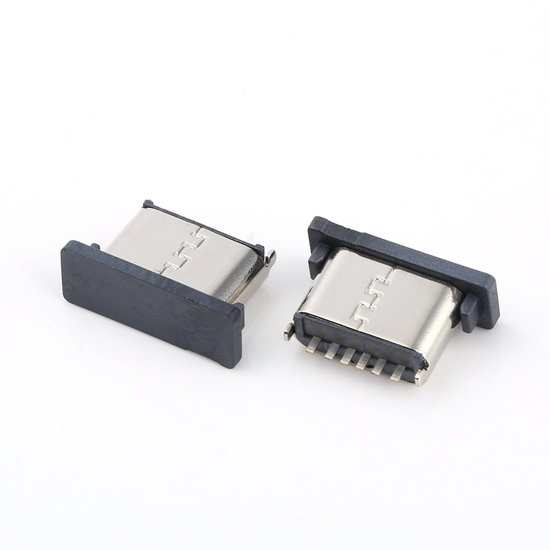 TYPE-C母座6P立式插件 H5.0/5.5/6.5/6.8/7.4 帶鋼片 USB連接器