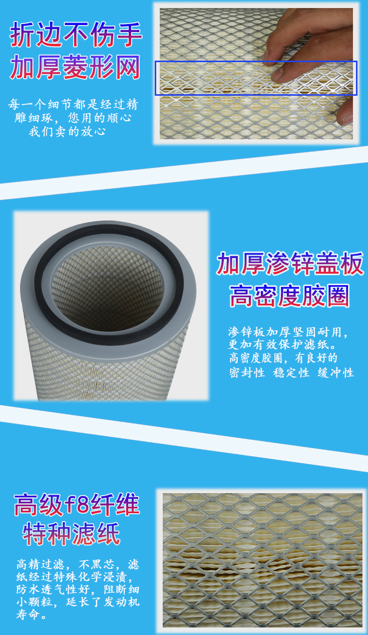 K3247紅巖杰獅M100空氣濾芯340牽引車C100陜汽德龍空濾