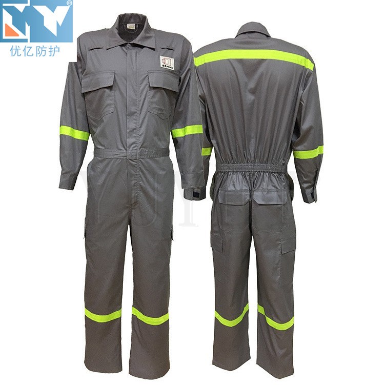 深圳廠家直銷夏季全棉阻燃連體防護工裝定做純棉防火夏裝連體工作服  夏季阻燃連體服