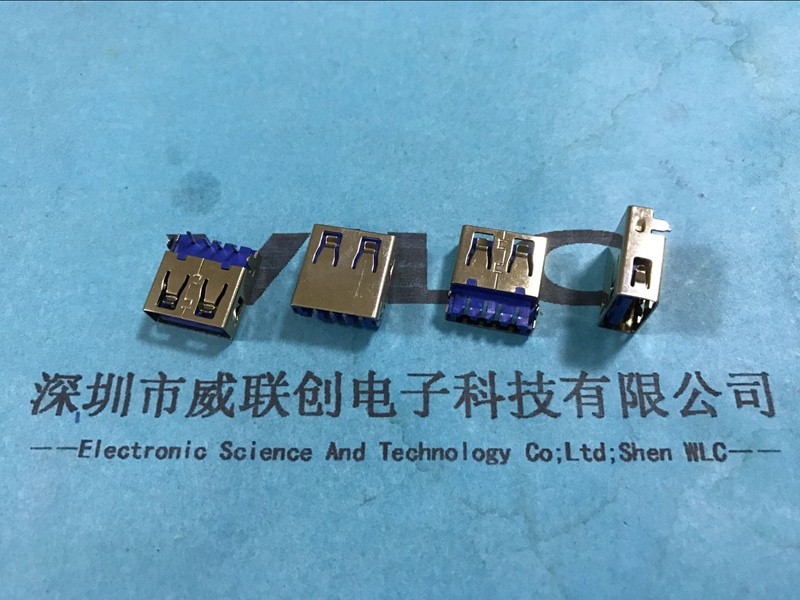AF 90度沉板USB2.0母座 DIP 短直腳 藍(lán)色膠芯LCP 無邊USB2.0連接器