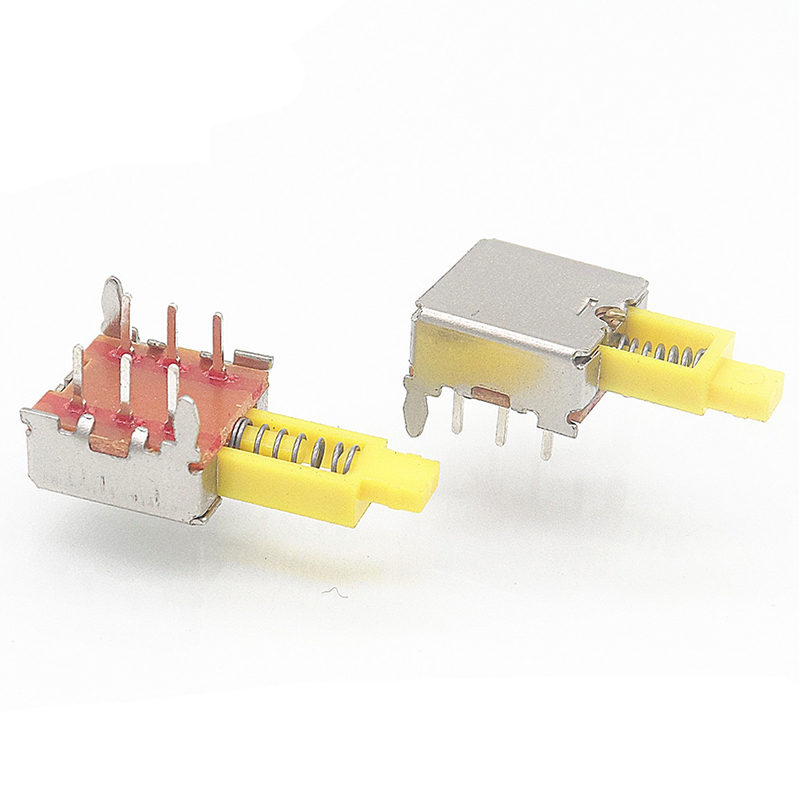 PS開關(guān) 自鎖開關(guān)按鍵開關(guān)PS22E02黃柄雙排六腳超薄耐溫