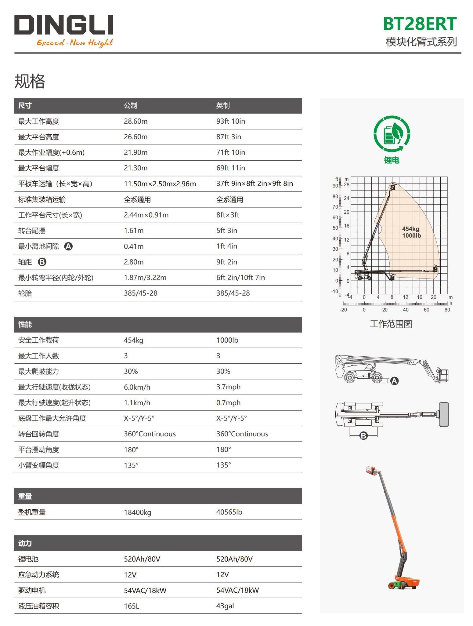 浙江鼎力26米平臺BT28ERT電動直臂式高空作業(yè)平臺