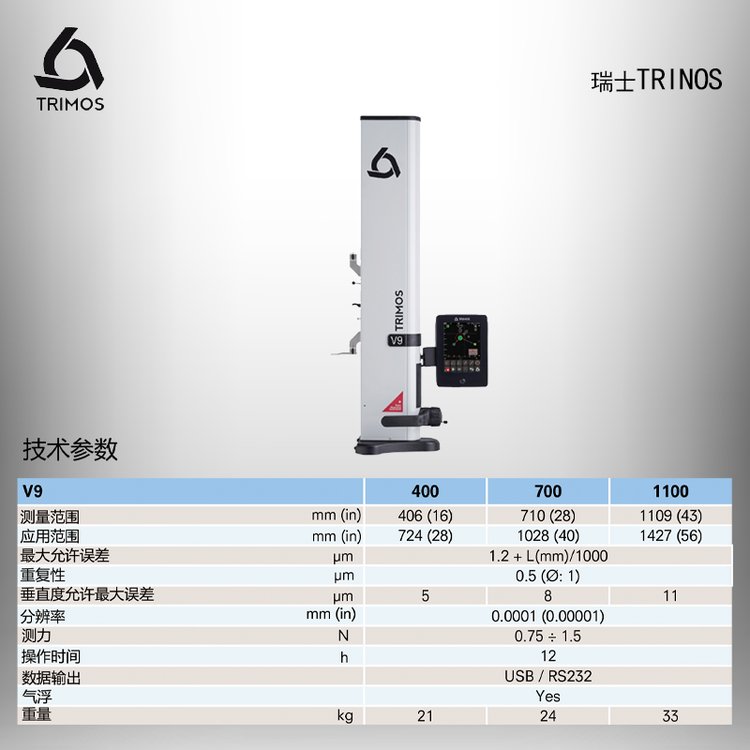 供應(yīng)瑞士TRIMOS二維測高儀進口數(shù)顯高度儀高精度V9-400帶氣浮手自一體