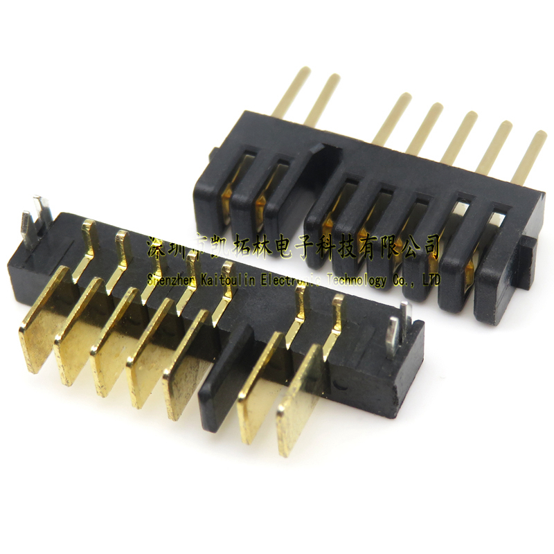 2.0間距防呆電池座 帶魚叉 90度彎針 7p鍍金公座 5+2P 大電流